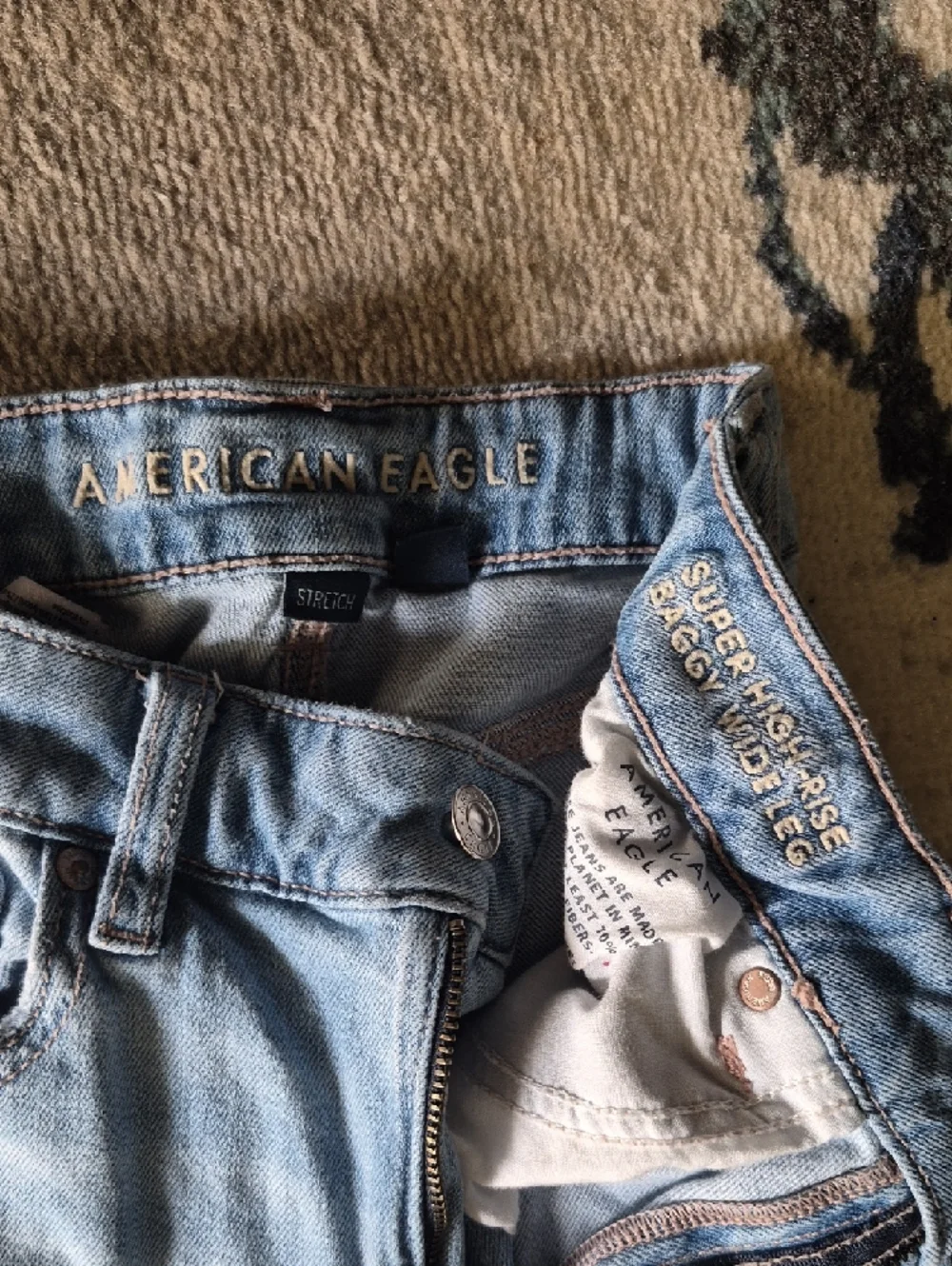 American Eagle Outfitters Light Blue Distressed Wide Leg Jeans - Picture 2 of 4
